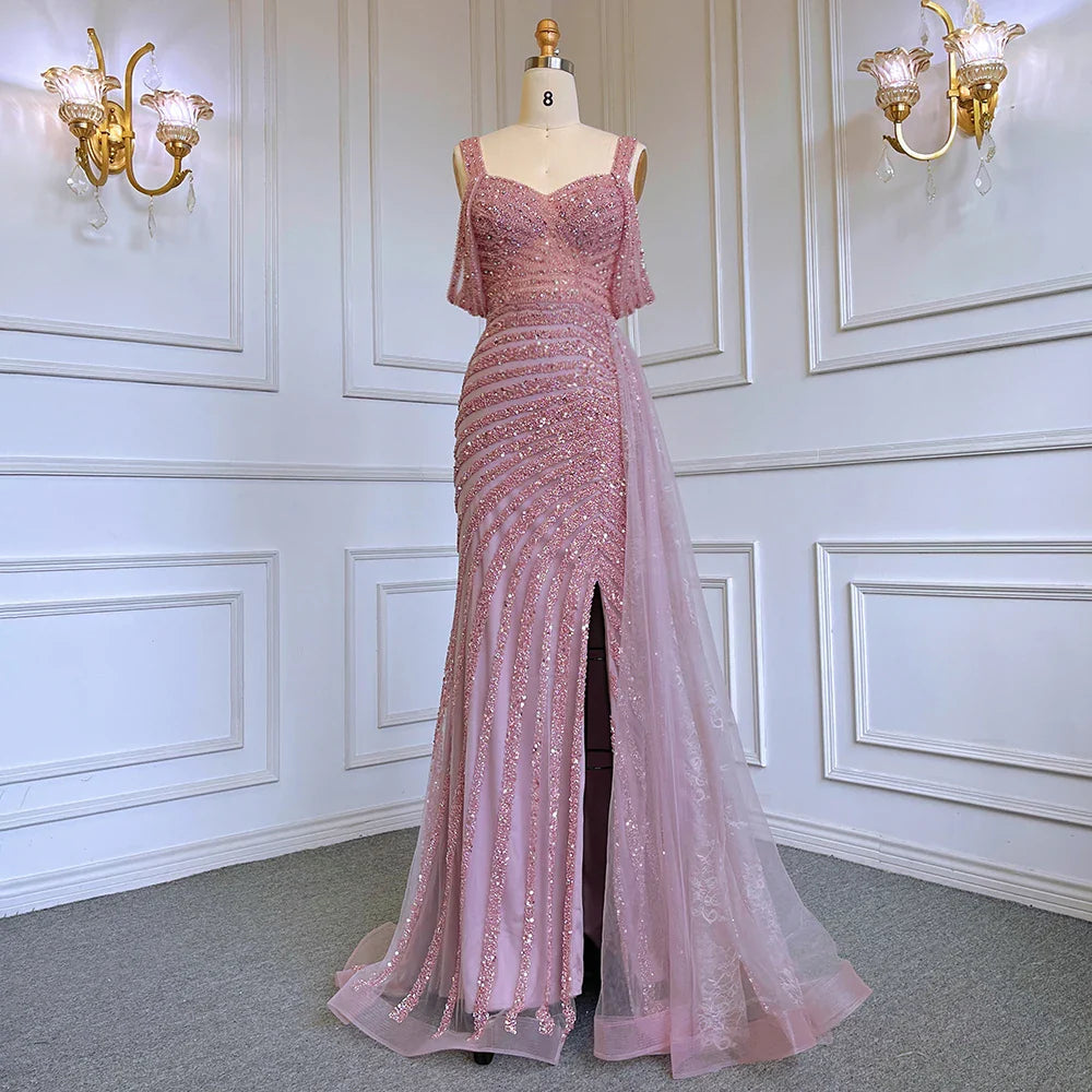 Caramel Mermaid Evening Gown with High Slit
