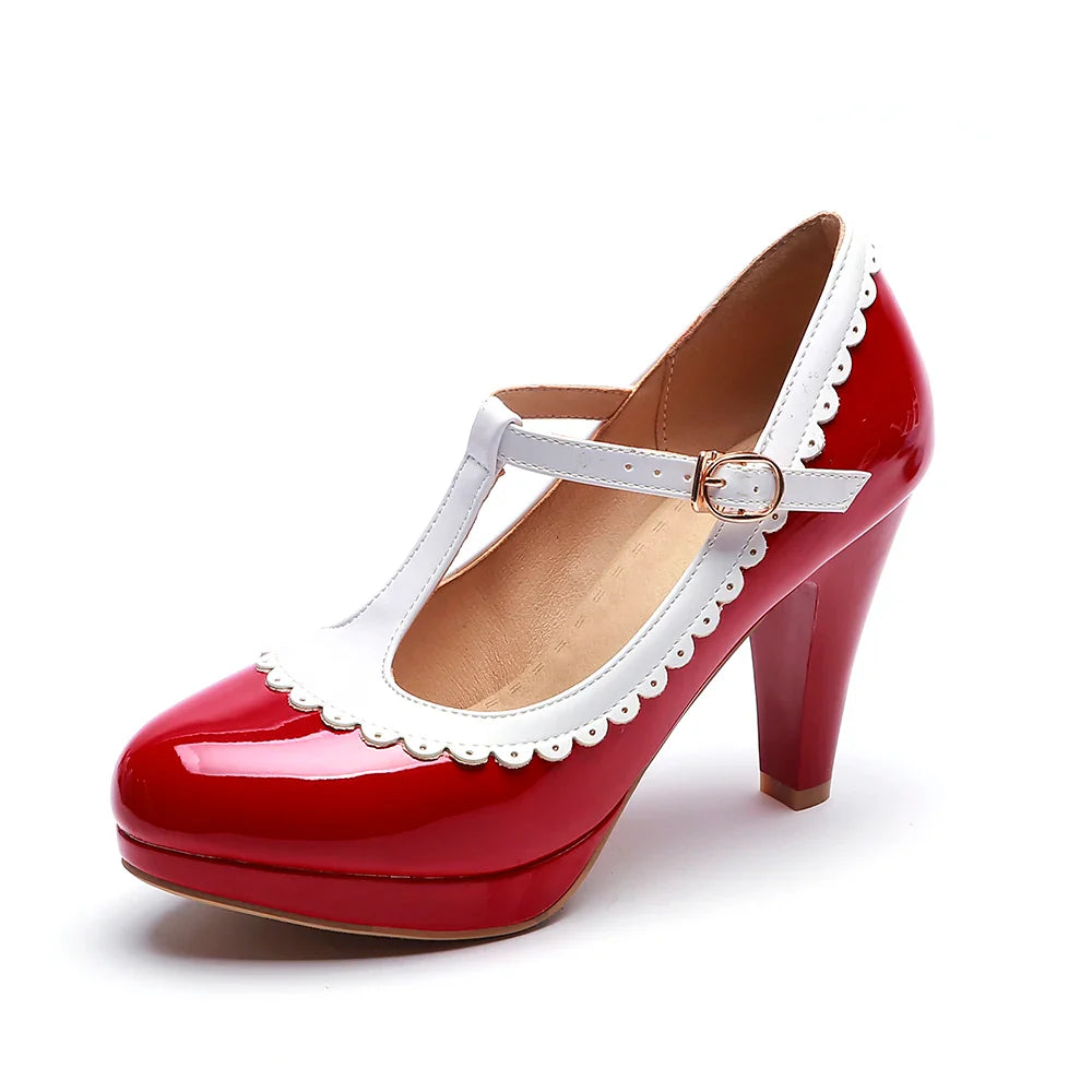 Platform Heel T-Strap Mary Janes Shoes