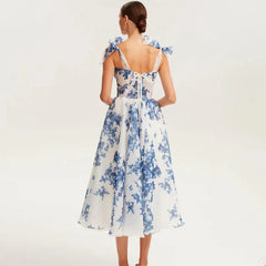 Floral back lace-up suspender dress