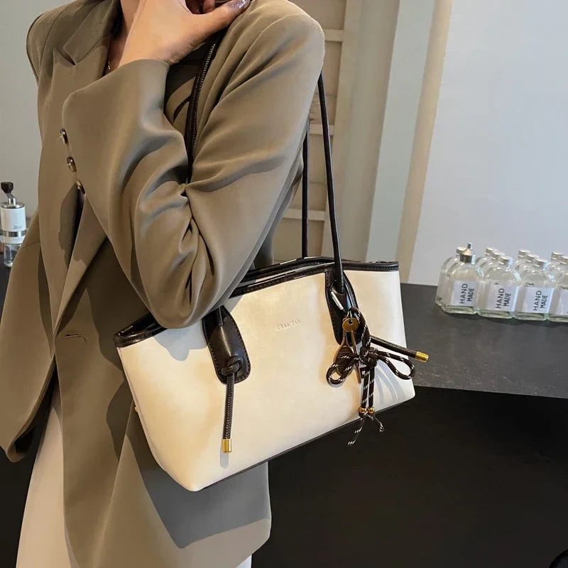 Faux Leather Zipper Retro Tote Bag