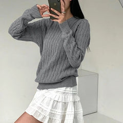 Basic Grey Twisted Long Sleeves Knit Sweater