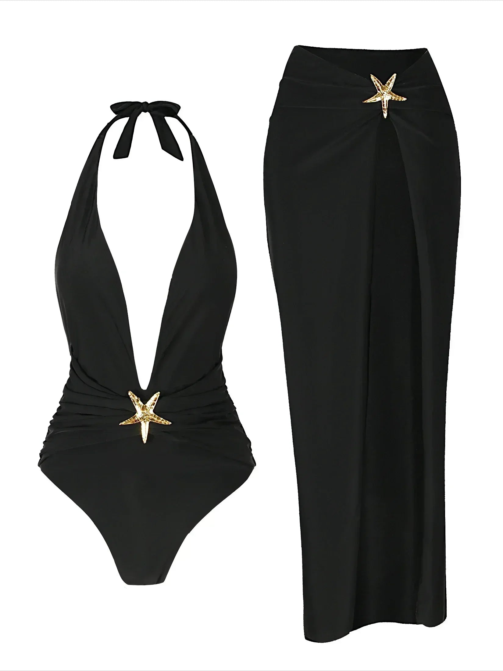Starfish One Piece Bathing Suits with High Split Skirt