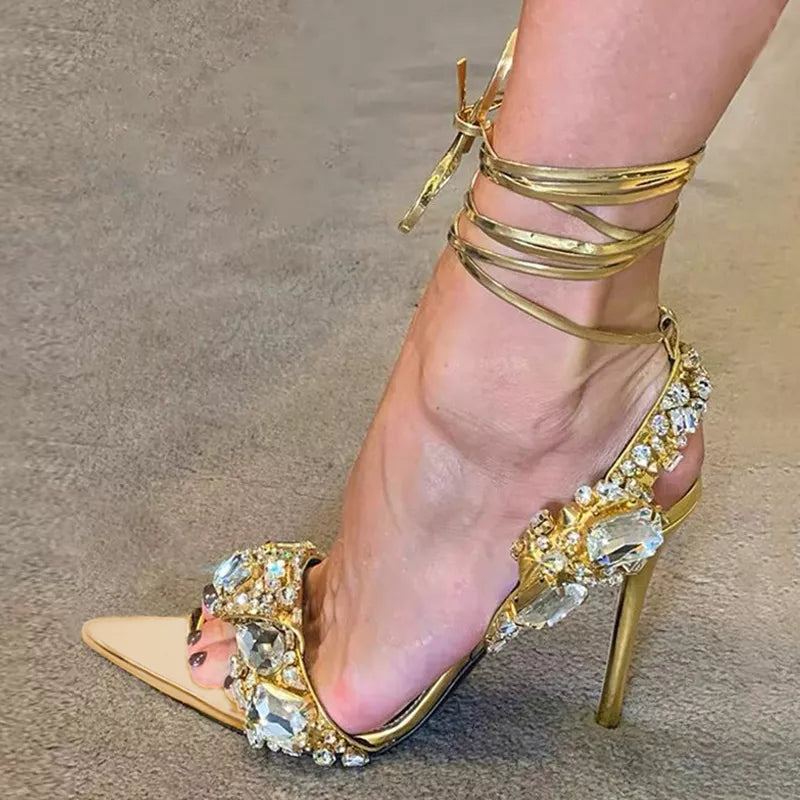 Ankle Strap Stripper Heels Crystal Shoes