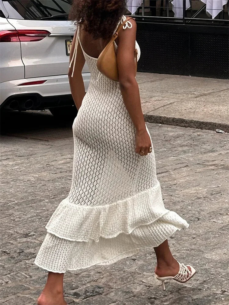 Crochet Maxi Dress with Ruffle Trim