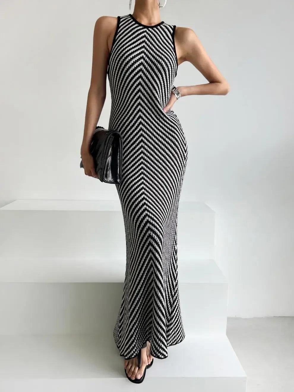 Striped Ribbed Midi Dress