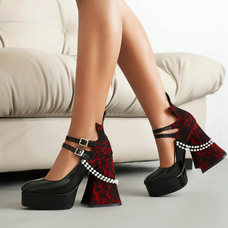 Pumps Super High Heeled Platform Lace Up Shoes