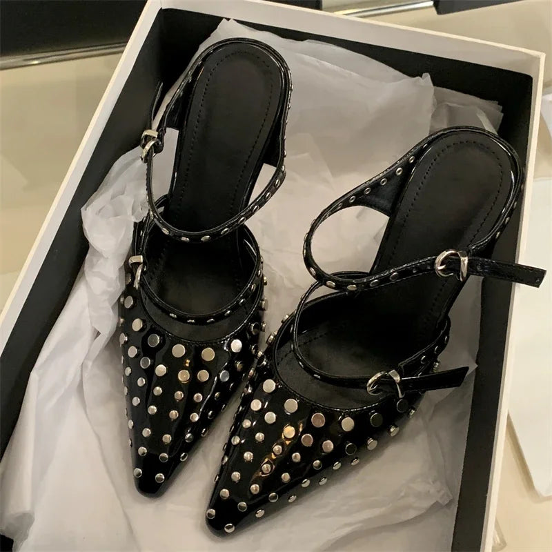 Rivet Crystal Wedges Buckle Strap Pumps Shoes