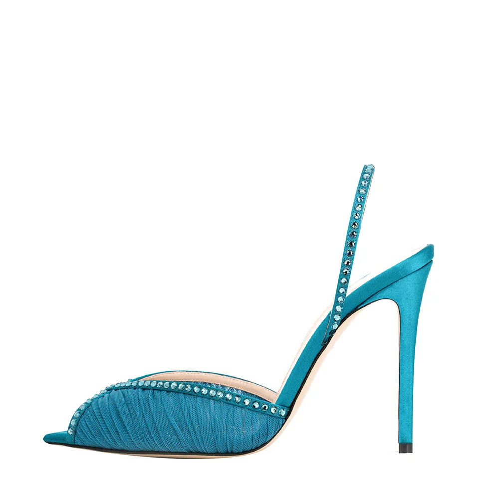 Nude Pink Purple Mesh Slingback Stiletto Sandals
