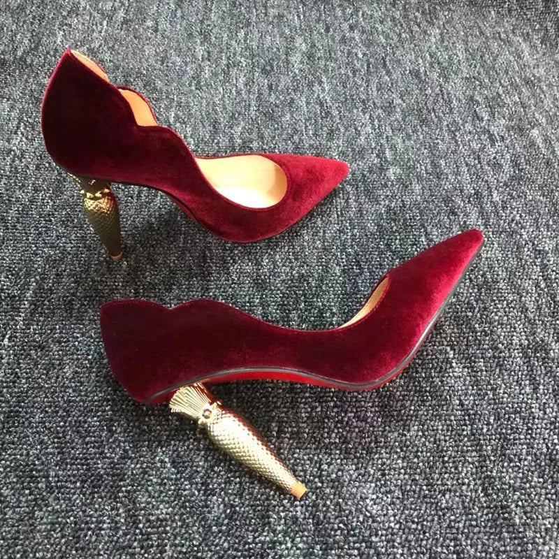 Metal Decoration Lipstick High Heels Pumps Shoes