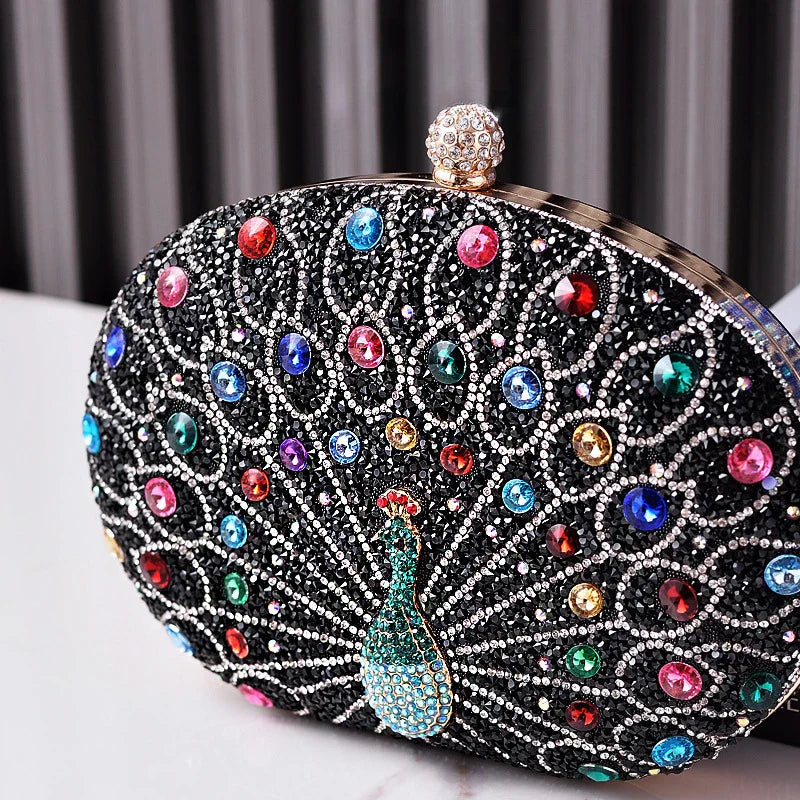 Peacock Pattern Rhinestone Handbag