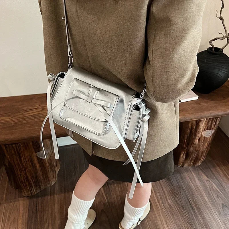 Faux Leather Trend Y2K Bow Tie Handbags