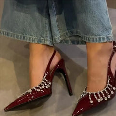 Crystal Tassel Buckle Strap Thin High Heels Shoes