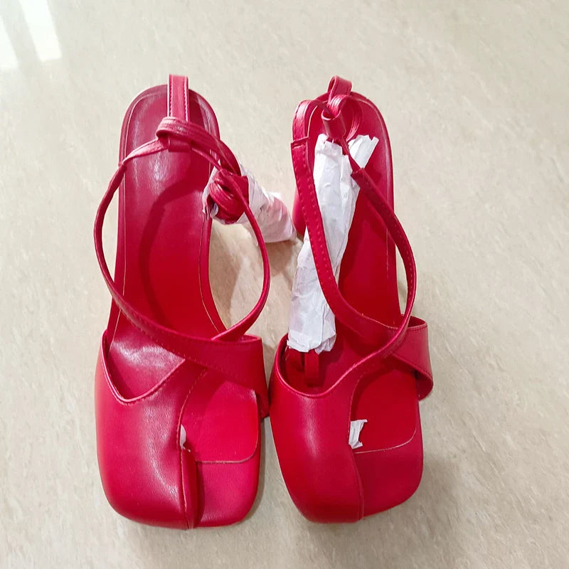 Split toe high heel lace up slides Sandals