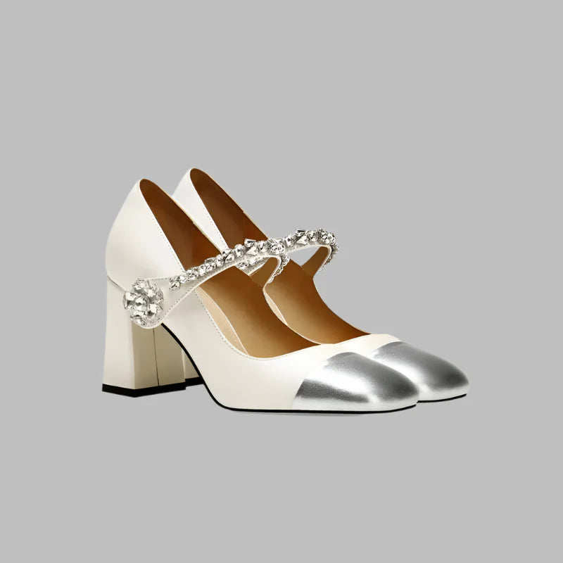 Square Head Diamond Chunky Heels Mary Jane Shoes