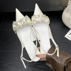 Satin Butterfly-knot Buckle Strap Thin Heels Shoes