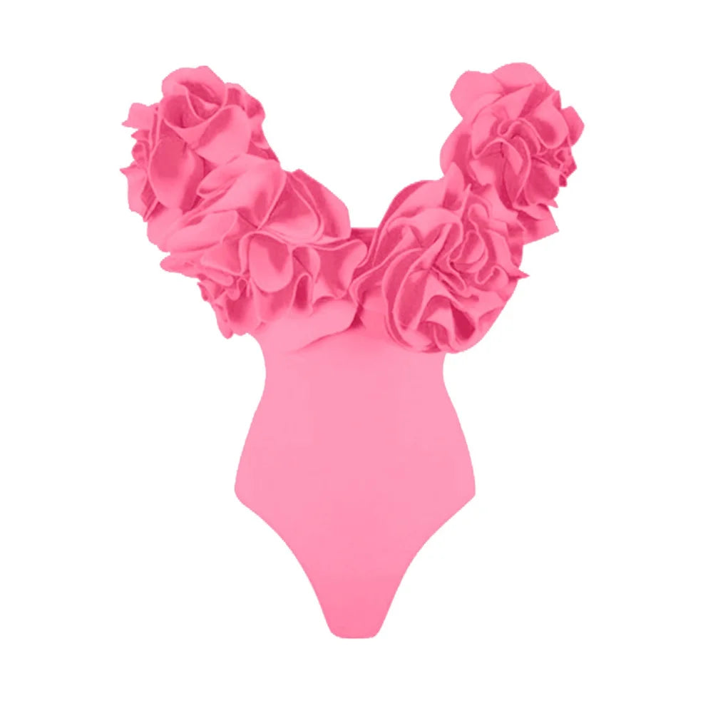Flower Ruffle Push-Up Off-Shoulder Swimwear Set