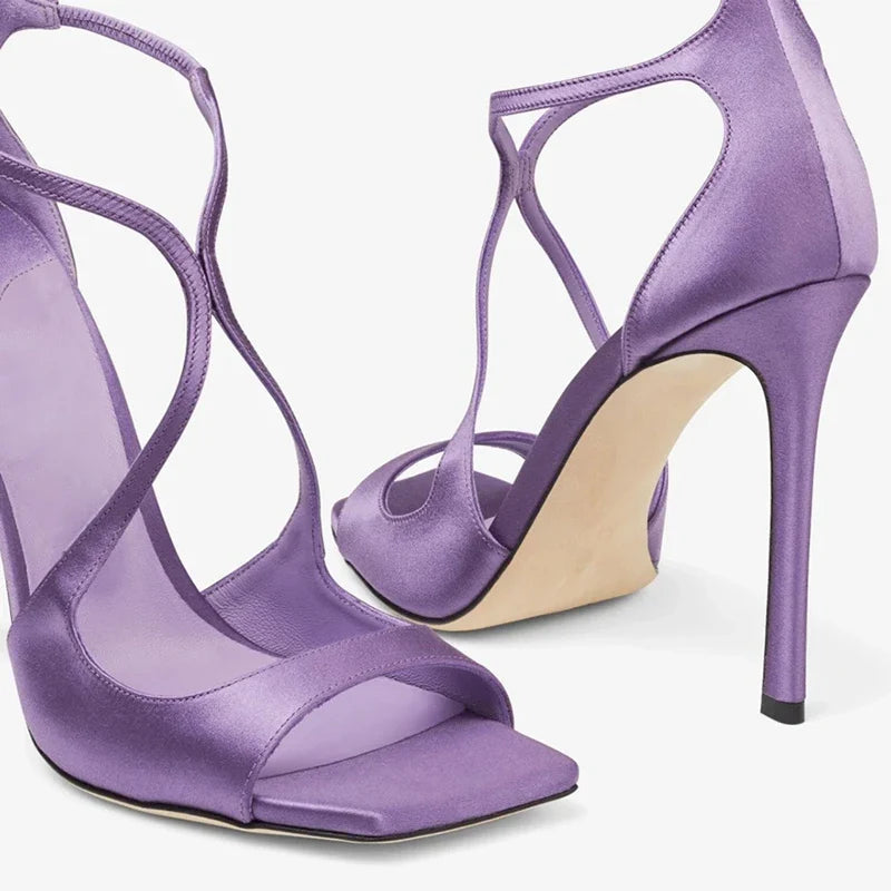 Open Toe Cross Button Elastic Belt Thin High Heel Fish Mouth Sandals