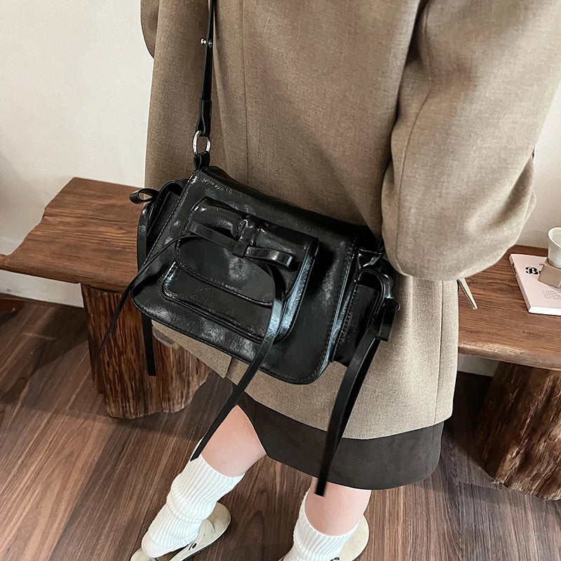 Faux Leather Trend Y2K Bow Tie Handbags