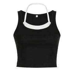 Basic Skinny Patched Halter Crop Top