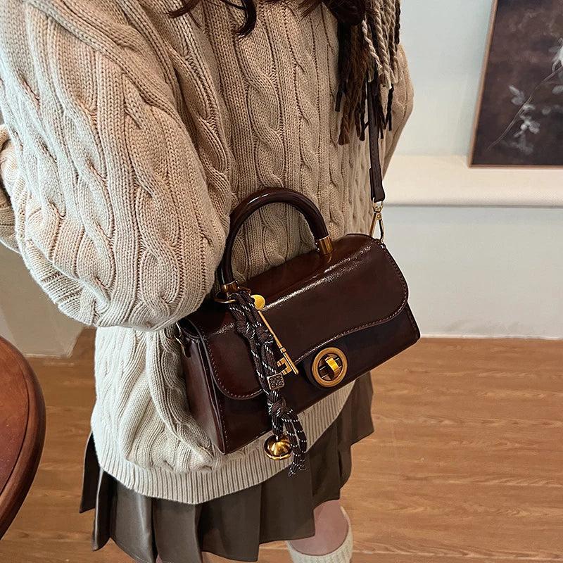 Faux Leather Crossbody Top-Handle Handbag