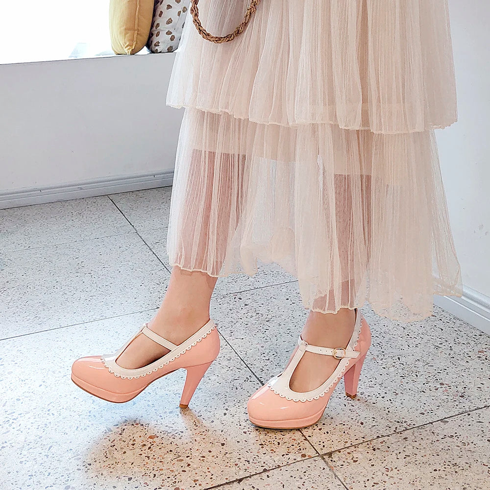 Platform Heel T-Strap Mary Janes Shoes