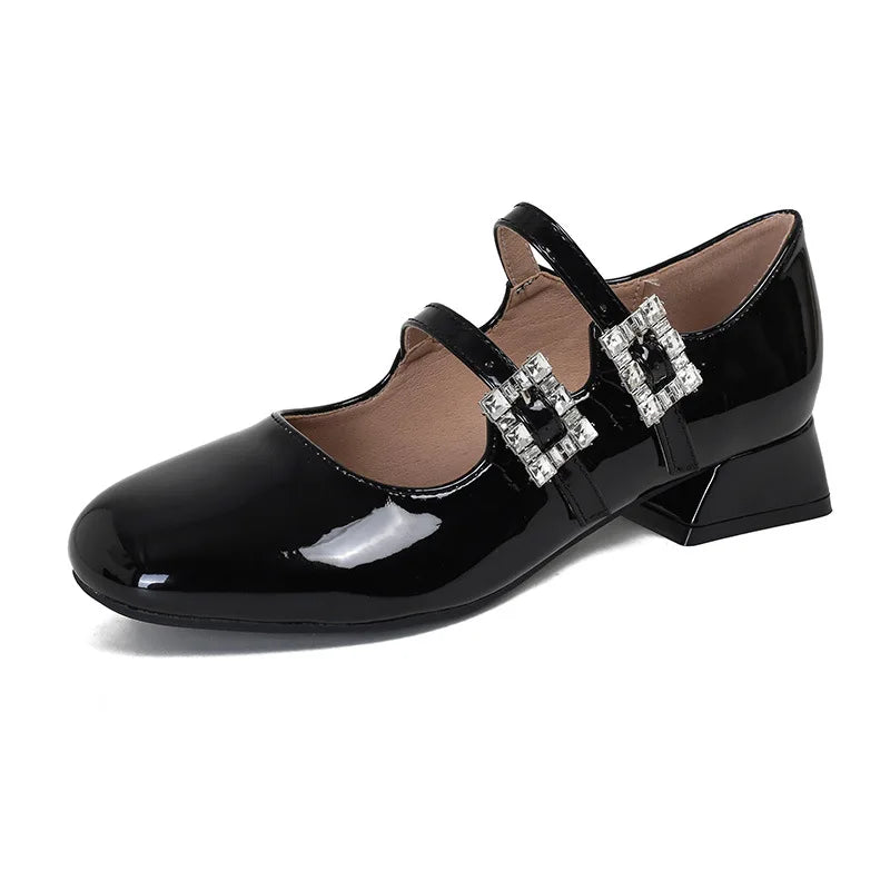 Crystal Belt Buckle Med-High Heels Ballets Shoes