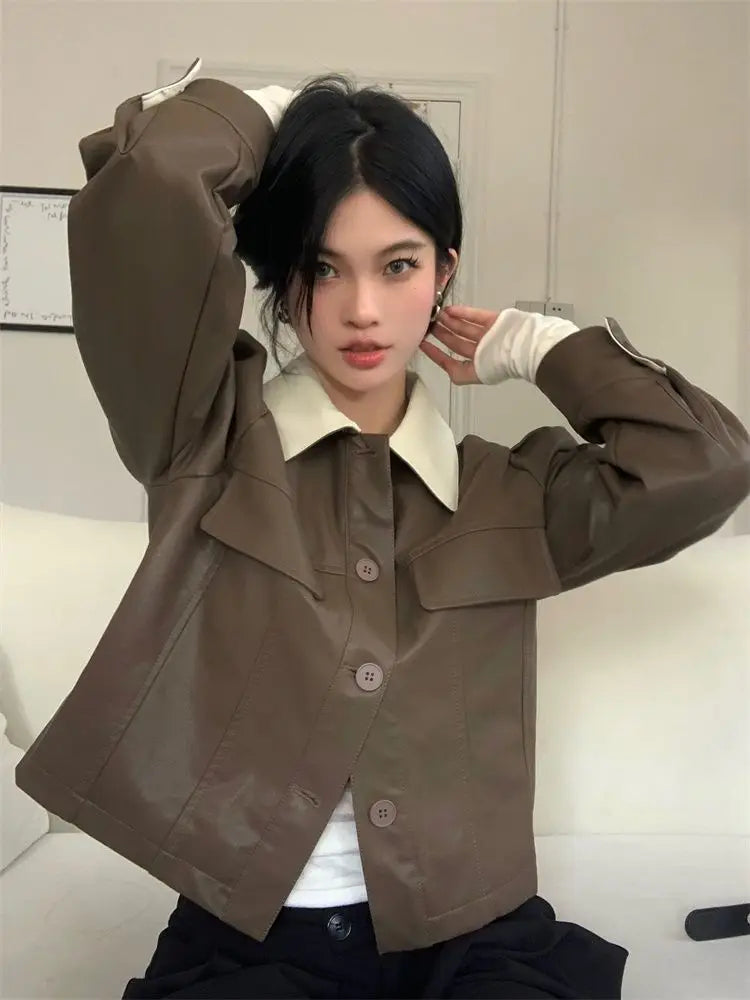 Cropped Leather Biker Jacket