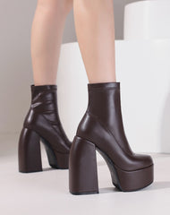 Brown Edgy Chunky Heeled Platform Boots
