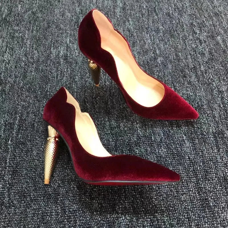 Metal Decoration Lipstick High Heels Pumps Shoes