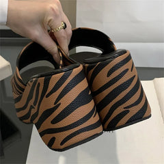 Zebra Stripes Thick Bottom Heels Banquet Slides Shoes