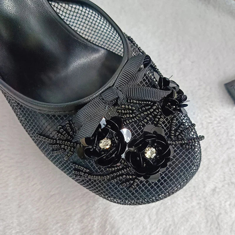 Mesh Thin heel Slip on Sandals