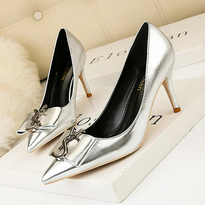 Pumps 7cm High Heels Metallic Event Shoes