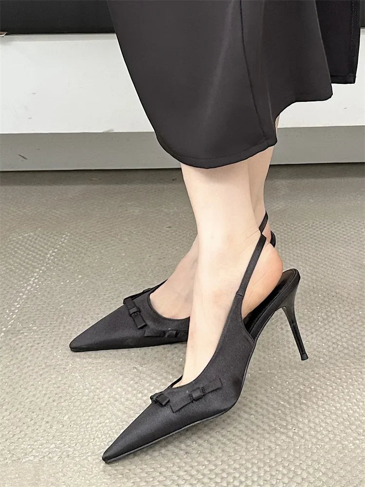 Butterfly-knot Pointed Toe Buckle Strap Mule Shoes