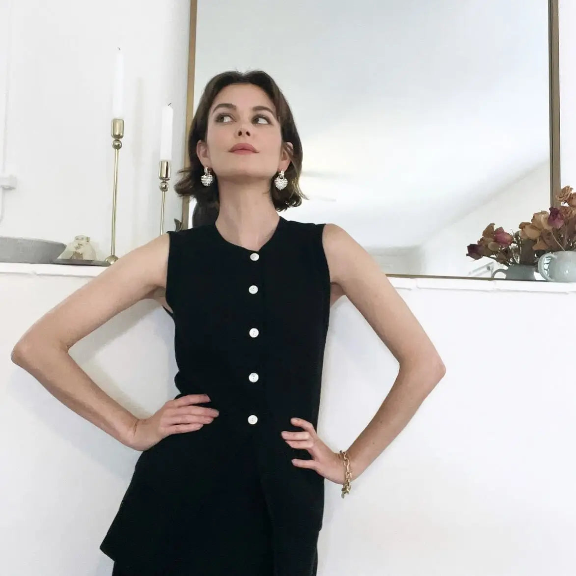 Knitted Solid Slit Vest and Long Skirt Suit