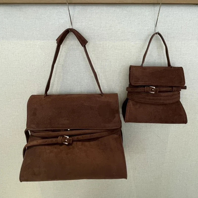 Faux Suede Tie Tape Decorate Tote Bags