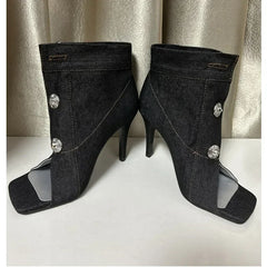 Denim Slim High Heel Button Sandals