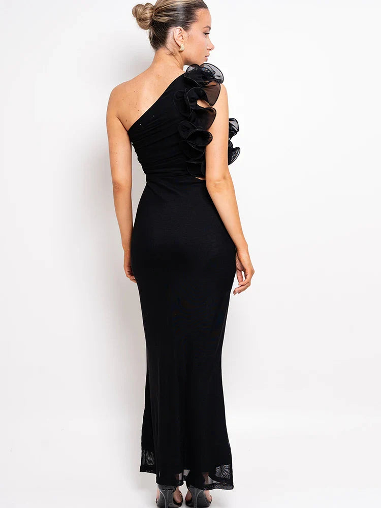 One Shoulder Ruffles Women Maxi Dress