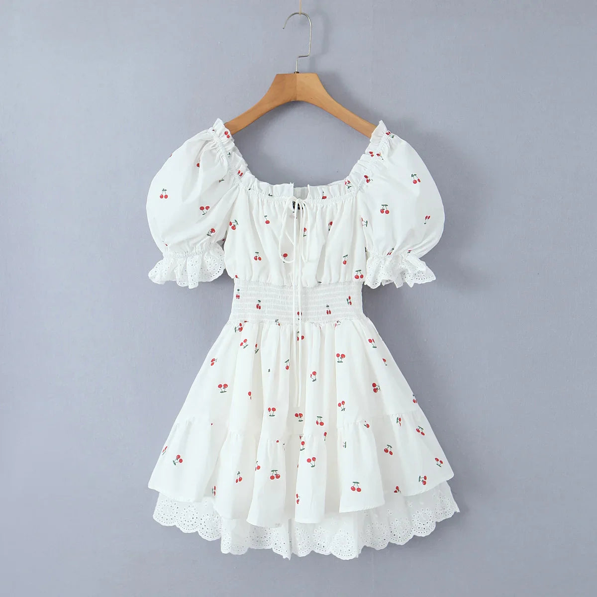 Print Puff Sleeve Ruffles Lace-up  Mini Dress