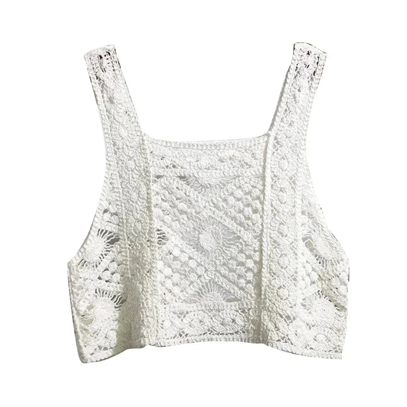 Crochet Hollow Out Geometric Pattern Knitted Top