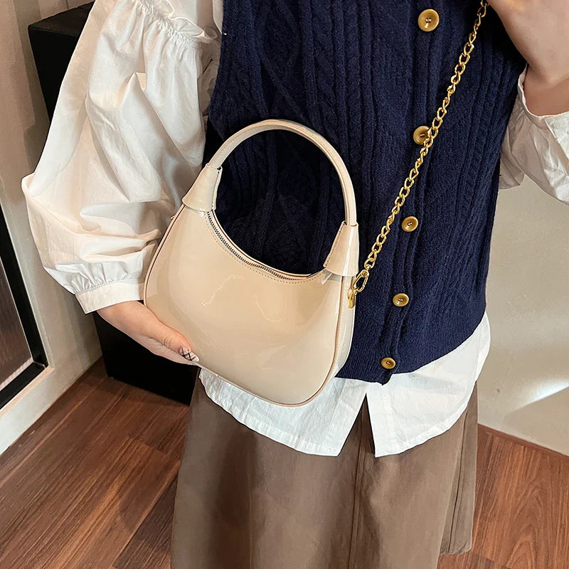 Small Glossy Faux Leather Saddle Bags