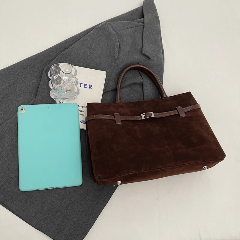 Retro Velvet Leather Tote Bags For Women