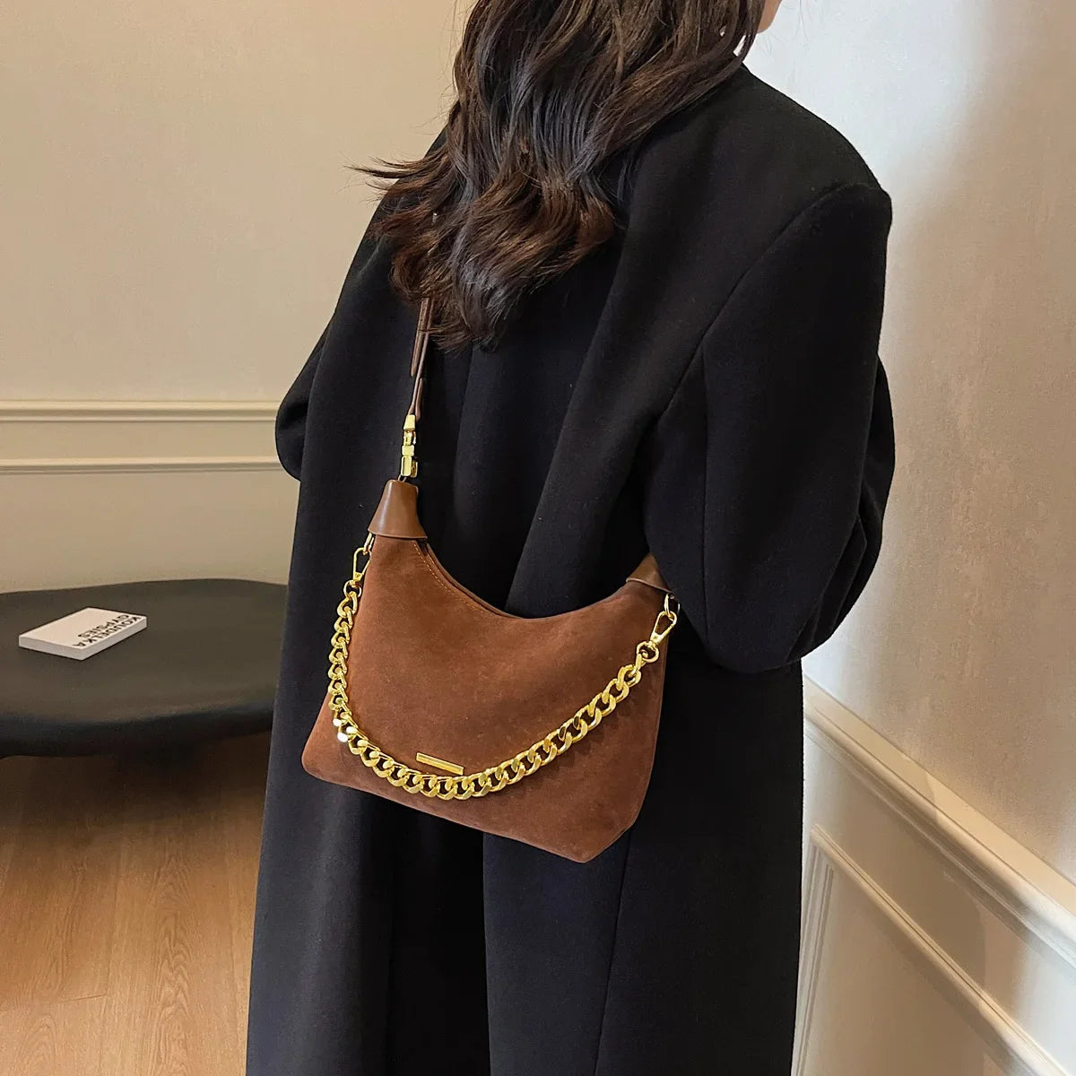 Small Faux Suede Chain Handbags