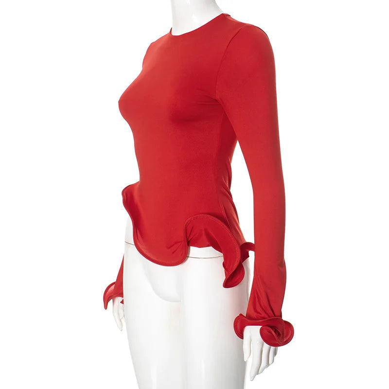 Red Ruffle Crop Top