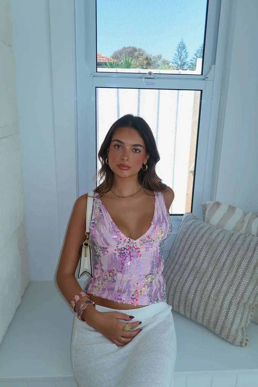 Solid Sequin Sleeveless Off Shoulder Backless Top