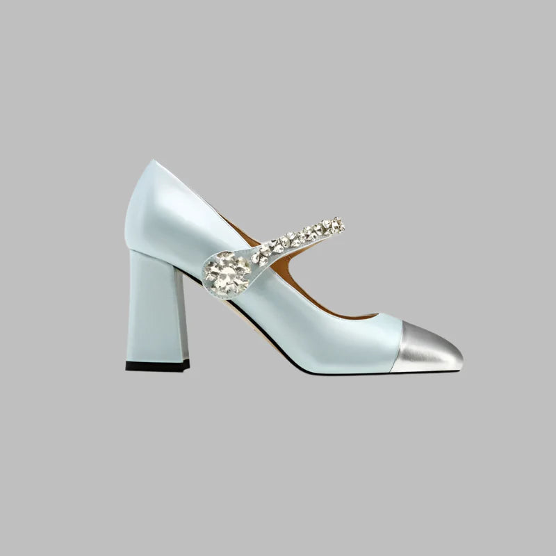 Square Head Diamond Chunky Heels Mary Jane Shoes