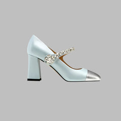 Square Head Diamond Chunky Heels Mary Jane Shoes