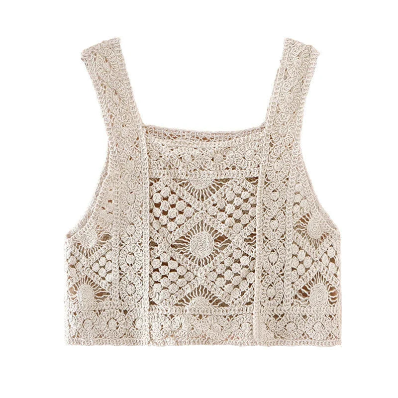 Crochet Hollow Out Geometric Pattern Knitted Top