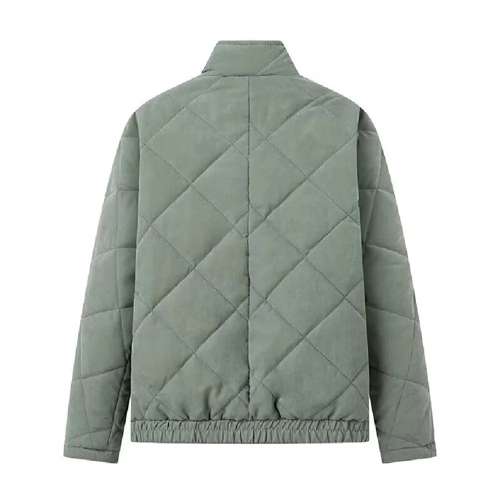 Solid Stand Collar Quilted Jacket