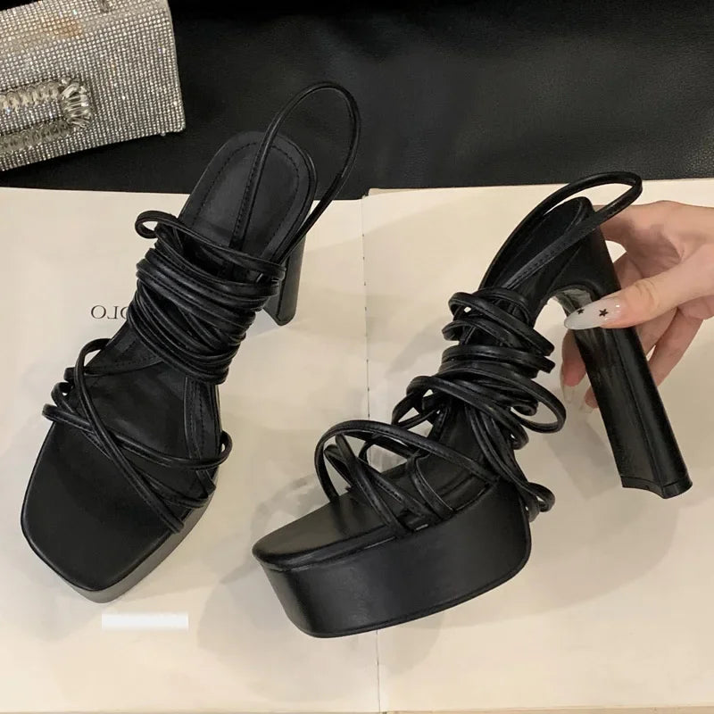 Narrow Band Ankle Lace-up Square Toe Shoes