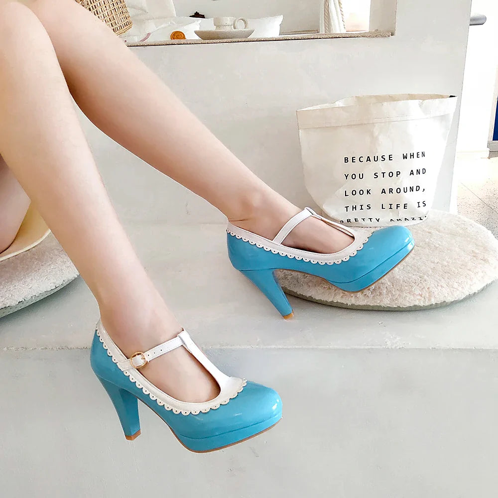 Platform Heel T-Strap Mary Janes Shoes